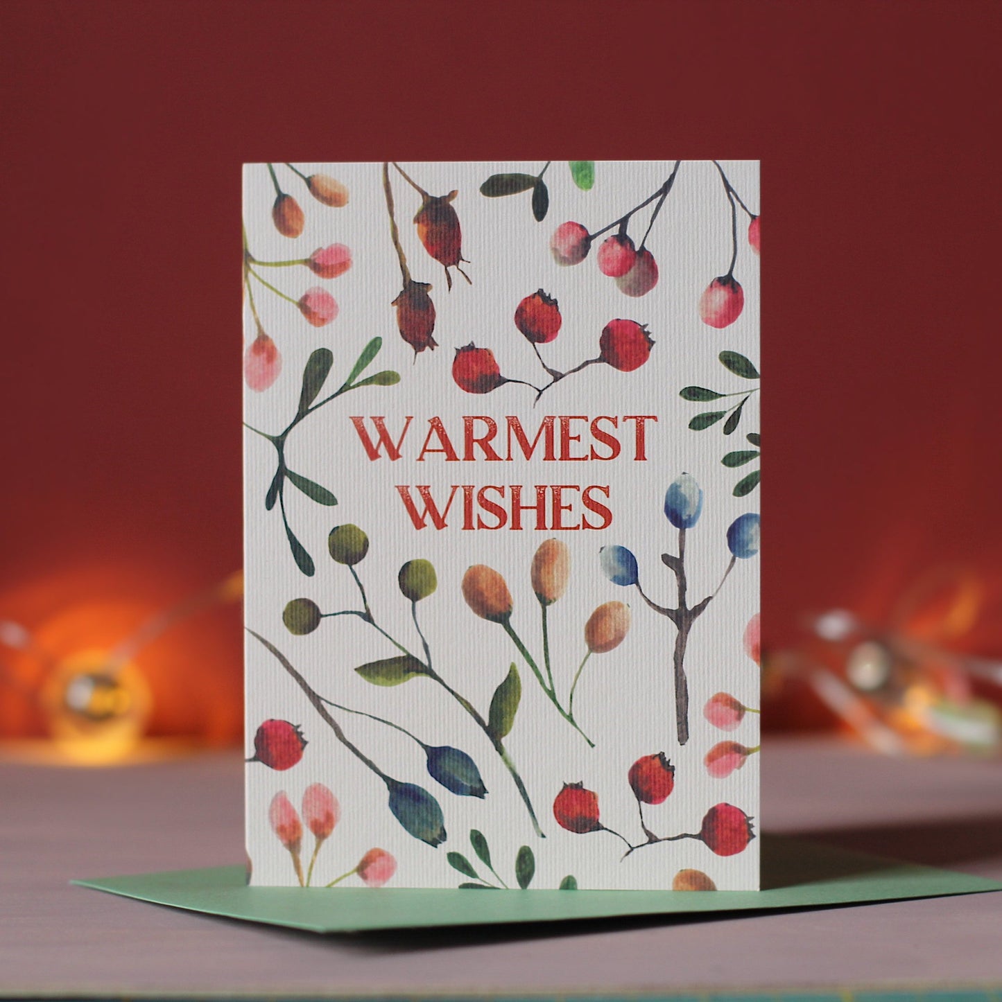 Set of 6 Warmest Wishes botanical Christmas cards