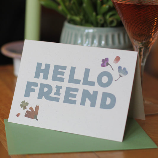 Hello friend pressed flower card